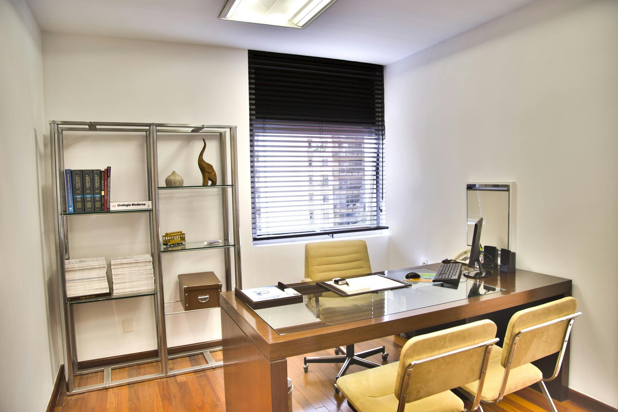 Professional office furniture setup with desk and chairs